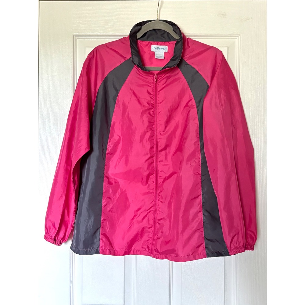 The Paragon Womens Pink Gray Colorblock Full Zip Windbreaker Jacket Size L